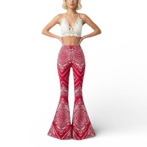 Novella Royale Red and White Flare Pants